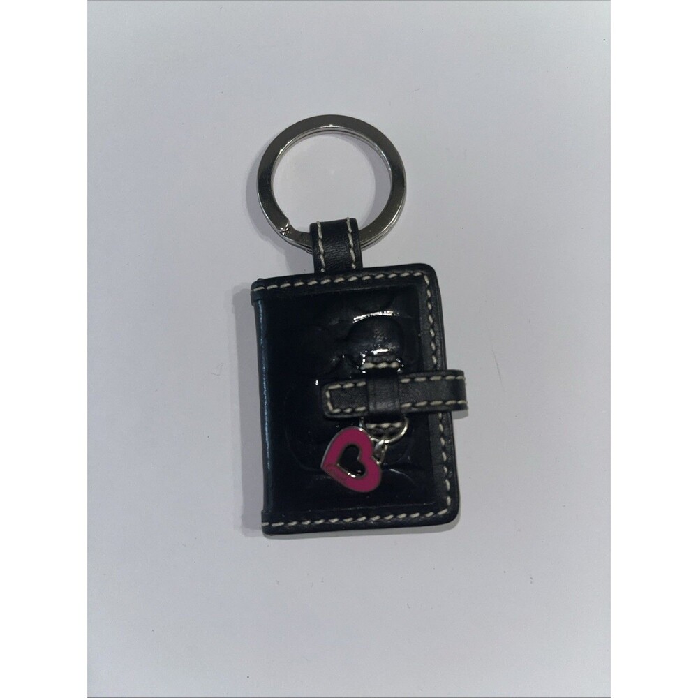 Coach Mini Photo Book Key Ring Black Patent Leather Heart Charm Bag Charm